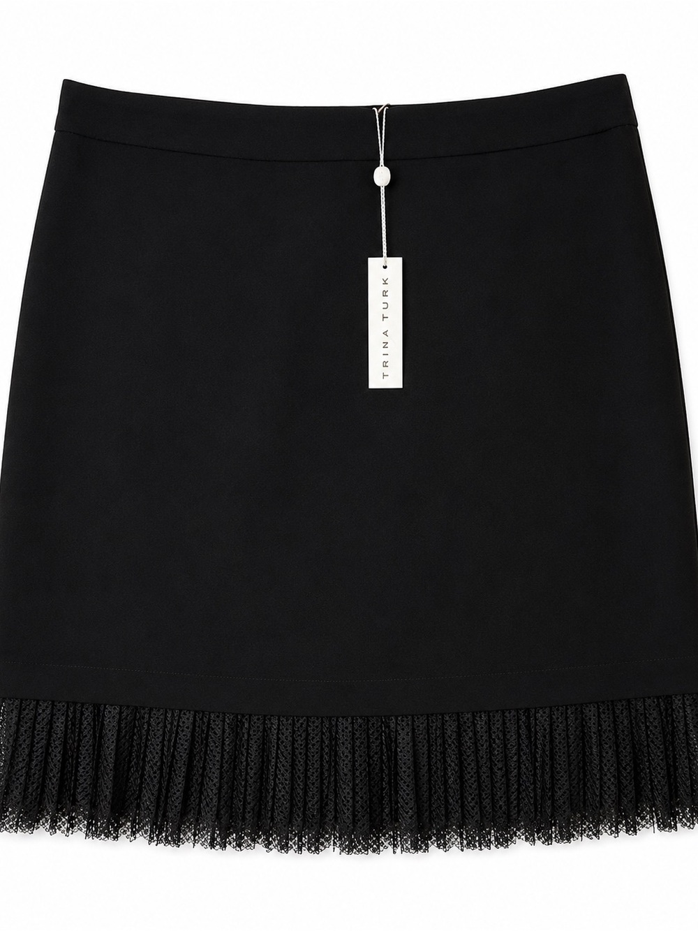NWT Trina Turk Black Mini Pencil Skirt Pleated Lace Hem Lined size Small